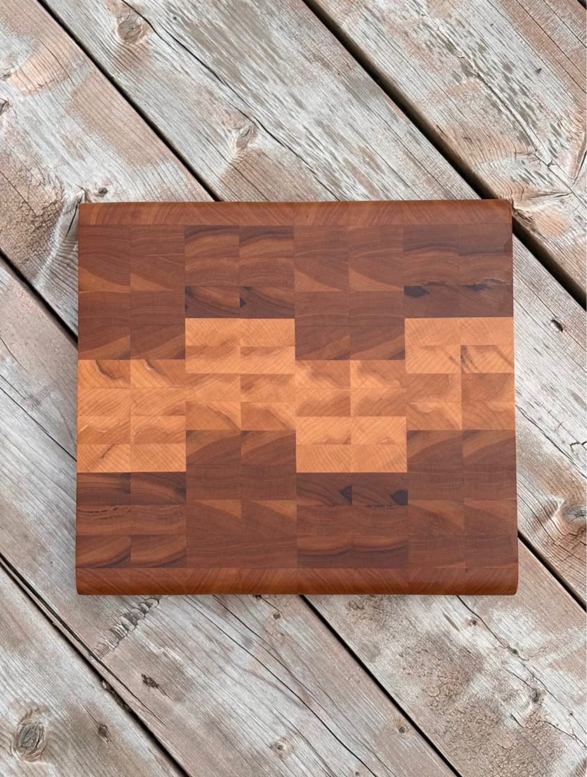 Cherry and maple end grain cutting board 11 x 12 in (sold), top view